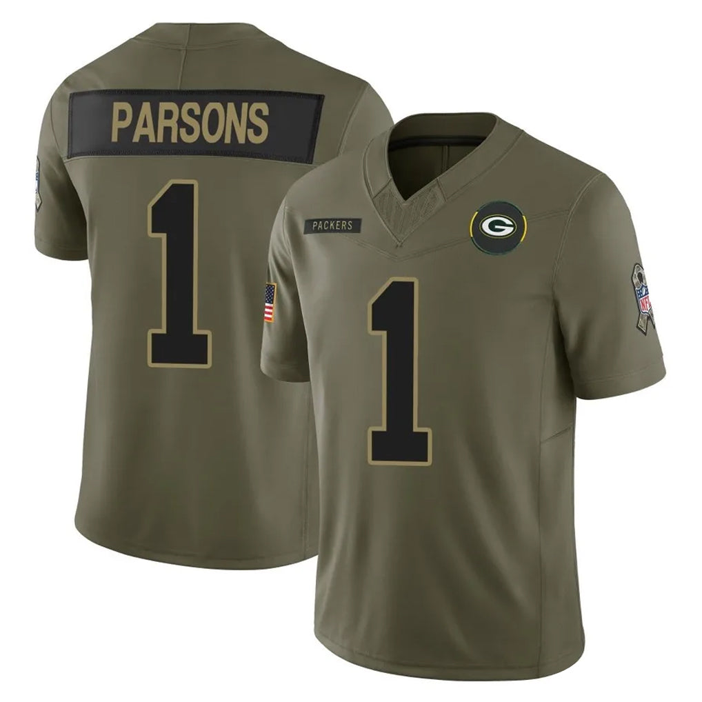 Ndoa GB.Packers #1 Micah Parsons Player Olive 2025 Salute To Service Limited Home Game Stitched Jerseys