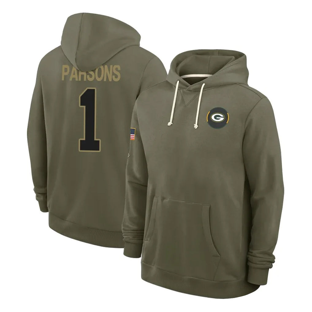 Ndoa GB.Packers #1 Micah Parsons Player Olive Salute to Service Pullover Hoodies Limited Stitched Jerseys