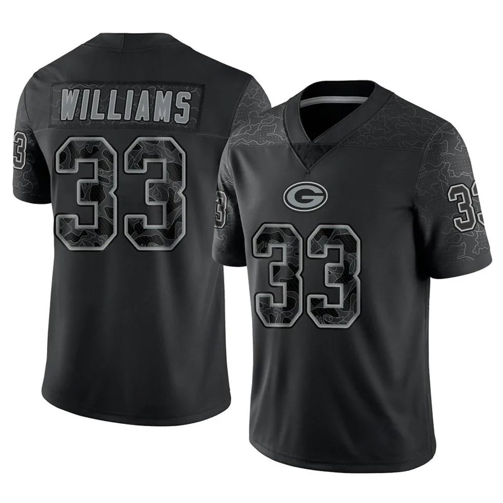 Ndoa GB.Packers #33 Evan Williams Player Black Reflective Limited Home Game Stitched Jerseys