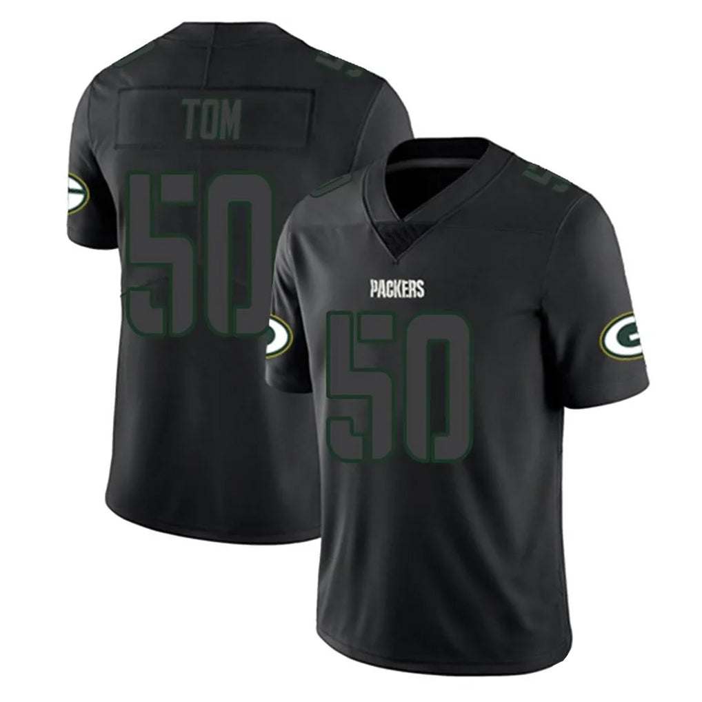 Ndoa GB.Packers #50 Zach Tom Player Black Impact Limited Home Game Stitched Jerseys