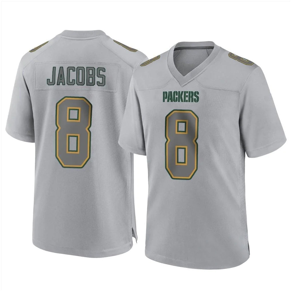 Ndoa GB.Packers #8 Josh Jacobs Player Gray Atmosphere Fashion Home Game Stitched Jerseys