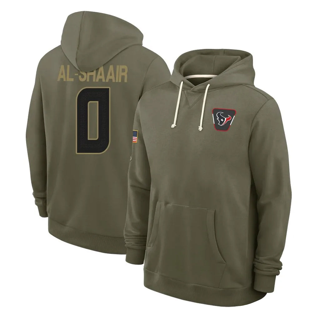 Ndoa H.Texans #0 Azeez Al-Shaair Player Olive Salute to Service Pullover Hoodies Limited Stitched Jerseys