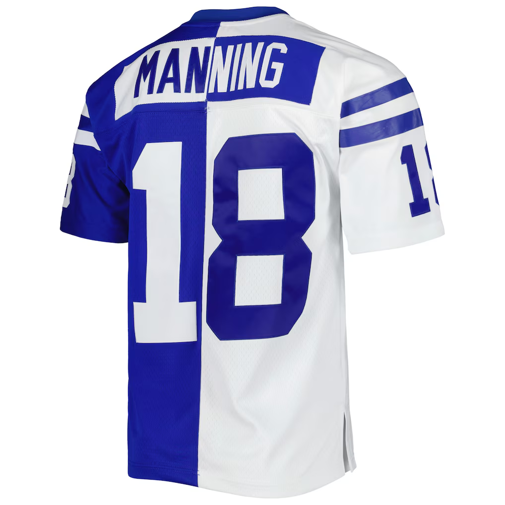Ndoa IN.Colts #18 Peyton Manning Mitchell & Ness Royal White 1998 Split Legacy Replica Stitched Puhic Jersey