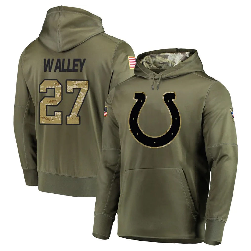 Ndoa IN.Colts #27 Justin Walley Player Olive Salute to Service Pullover Hoodies Home Game Stitched Jerseys