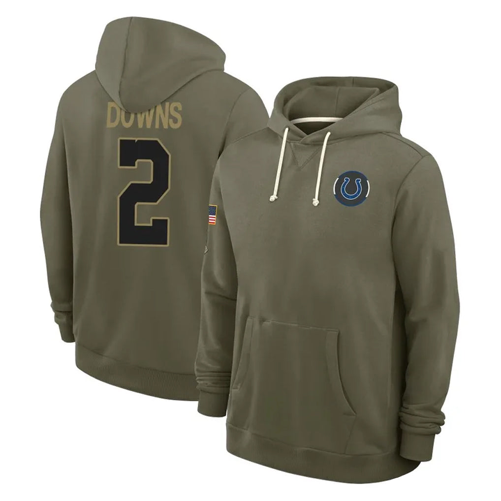 Ndoa IN.Colts #2 Josh Downs Player Olive Salute to Service Pullover Hoodies Limited Stitched Jerseys