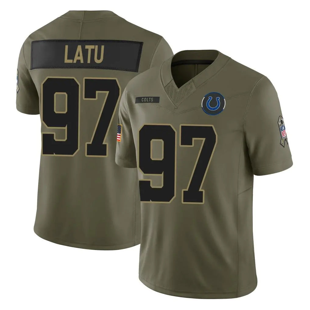Ndoa IN.Colts #97 Laiatu Latu Player Olive 2025 Salute To Service Limited Game Stitched Jerseys
