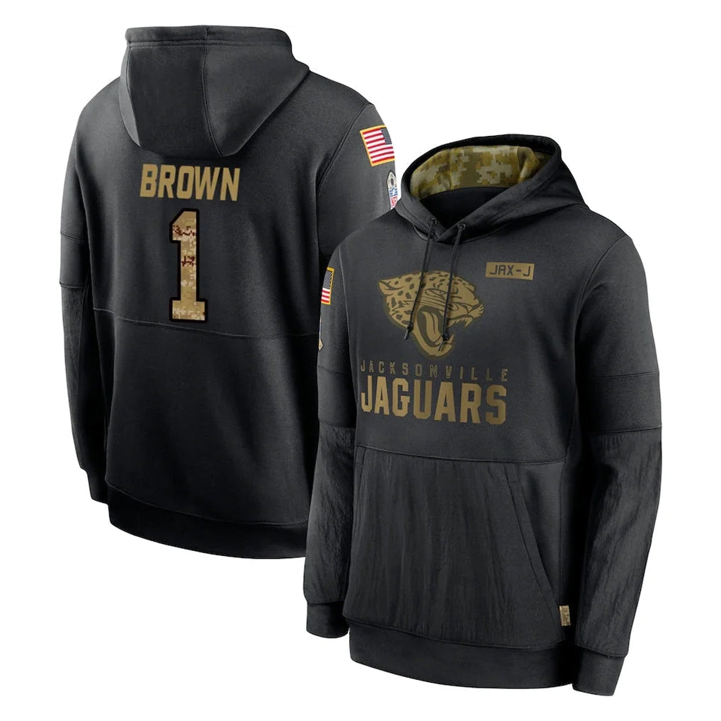 Ndoa J.Jaguars #1 Montaric Brown Player Black Salute to Service Hoodies Limited Game Stitched Jerseys