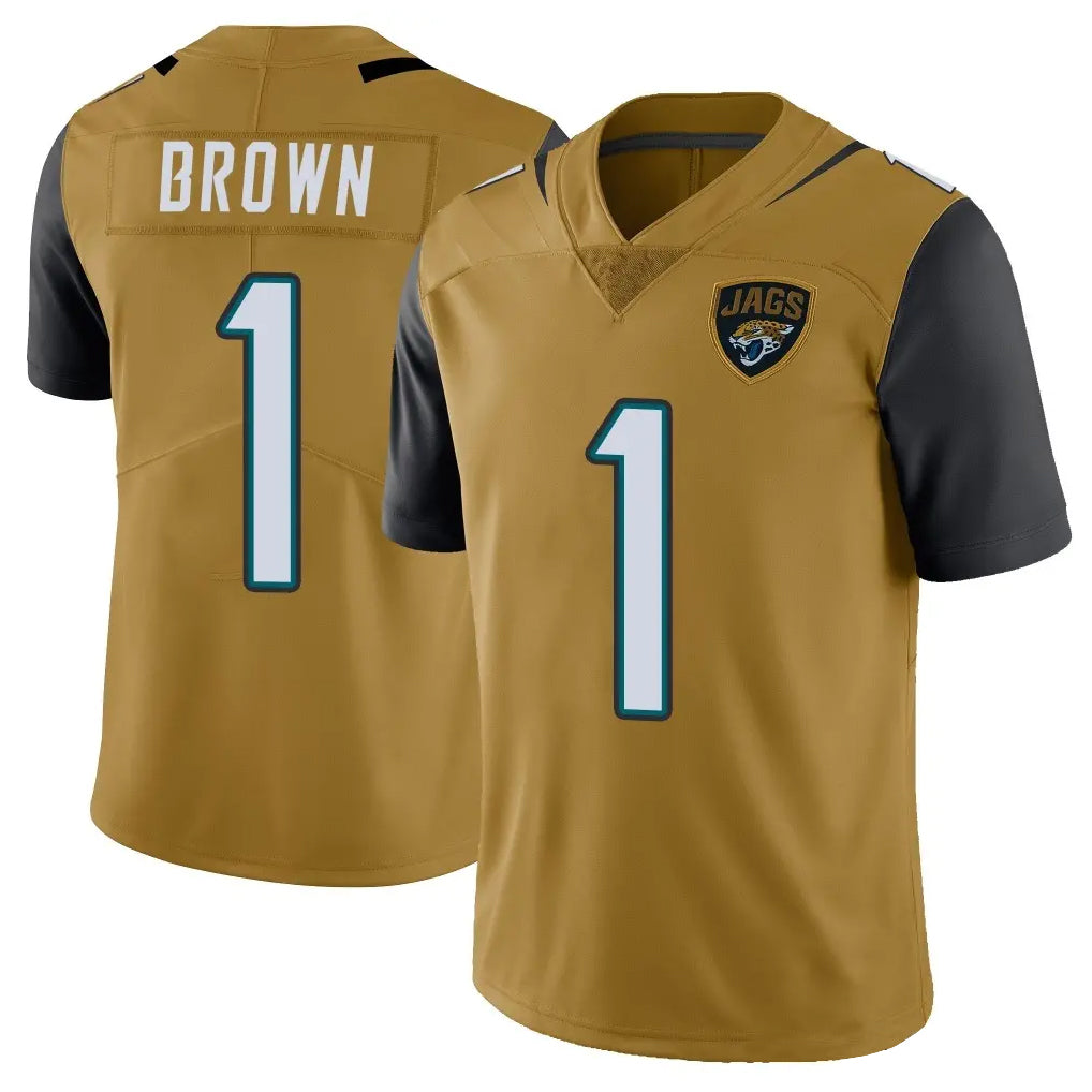 Ndoa J.Jaguars #1 Montaric Brown Player Gold Vapor Limited Home Game Stitched Jerseys
