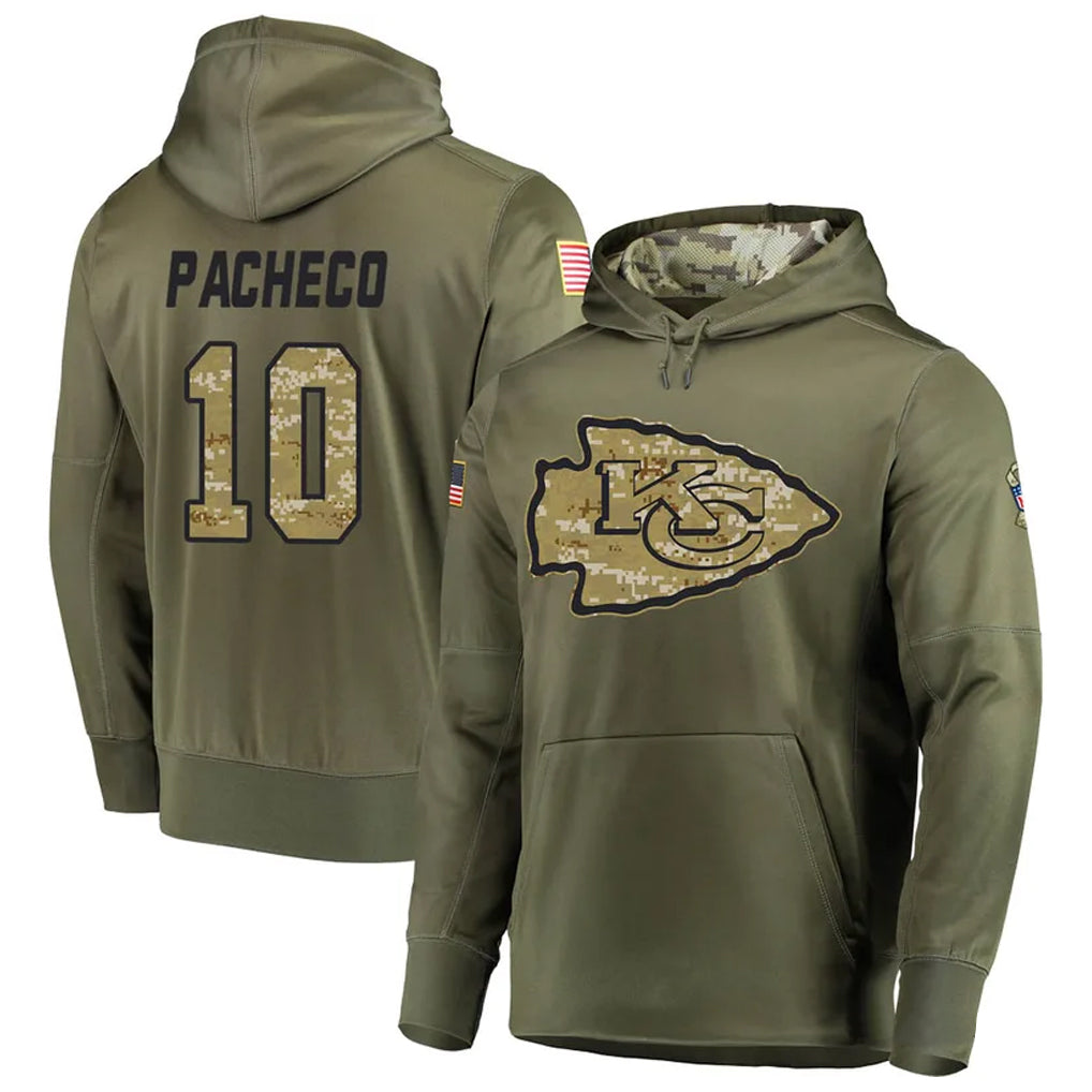 Ndoa KC.Chiefs #10 Isiah Pacheco Player Salute to Service Limited Olive Hoodies Stitched Jerseys