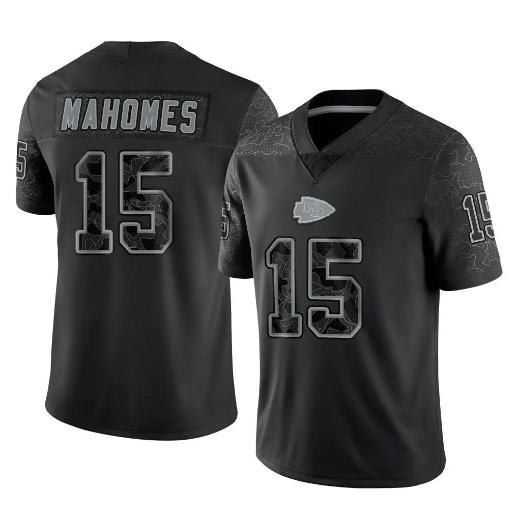 Ndoa KC.Chiefs #15 Patrick Mahomes Player Black Limited Reflective Game Stitched Jerseys