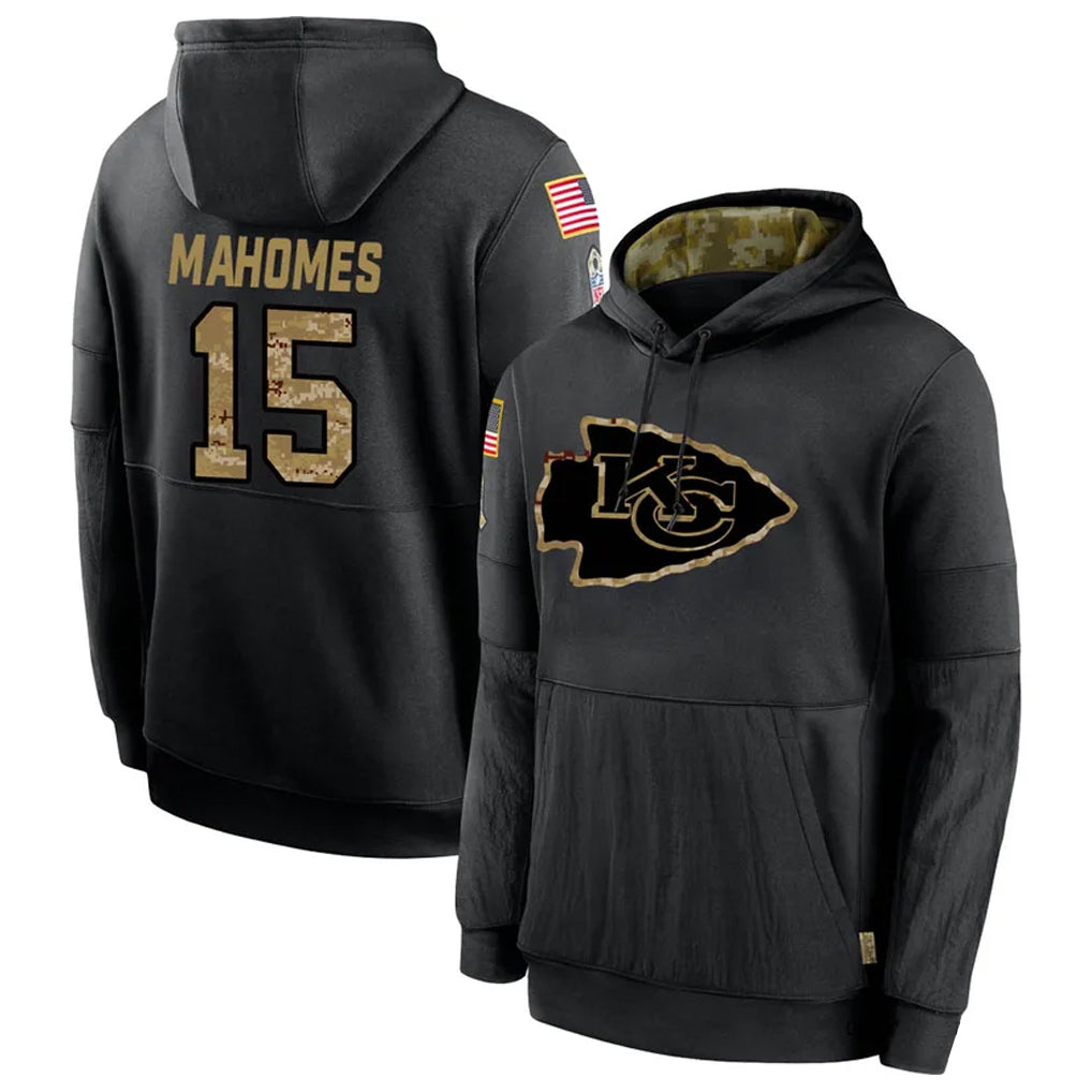 Ndoa KC.Chiefs #15 Patrick Mahomes Player Black Salute to Service Hoodies Stitched Jerseys