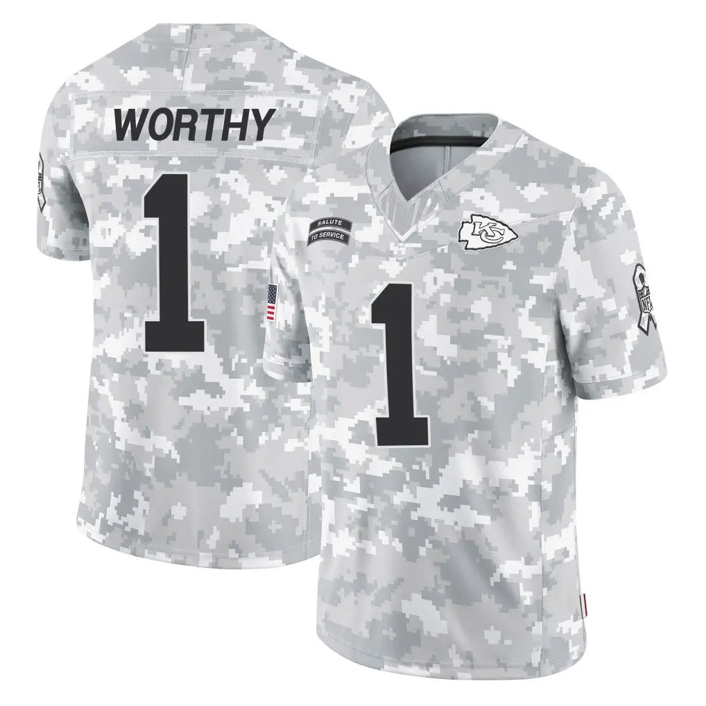 Ndoa KC.Chiefs #1 Xavier Worthy Player Arctic Camo Salute To Service Limited Game Stitched Jerseys