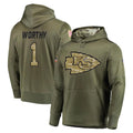 Ndoa KC.Chiefs #1 Xavier Worthy Player Olive Salute to Service Pullover Hoodies Home Game Stitched Jerseys