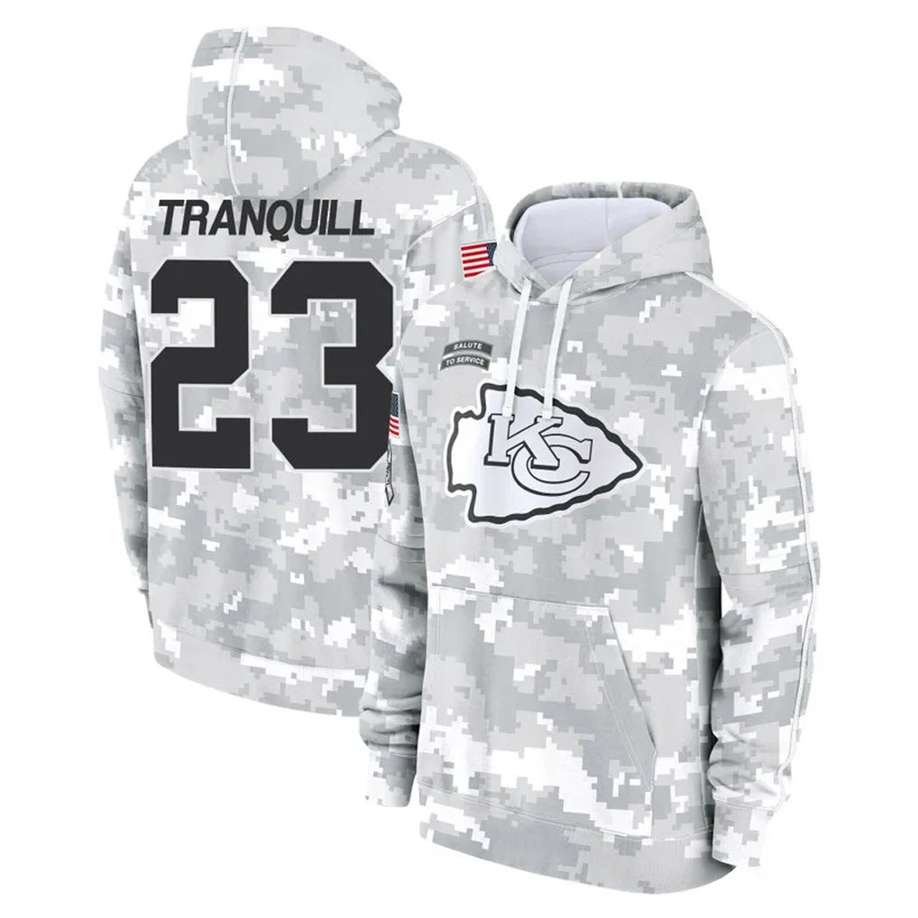 Ndoa KC.Chiefs #23 Drue Tranquill Player Arctic Camo Salute to Service Hoodies Limited Game Stitched Jerseys