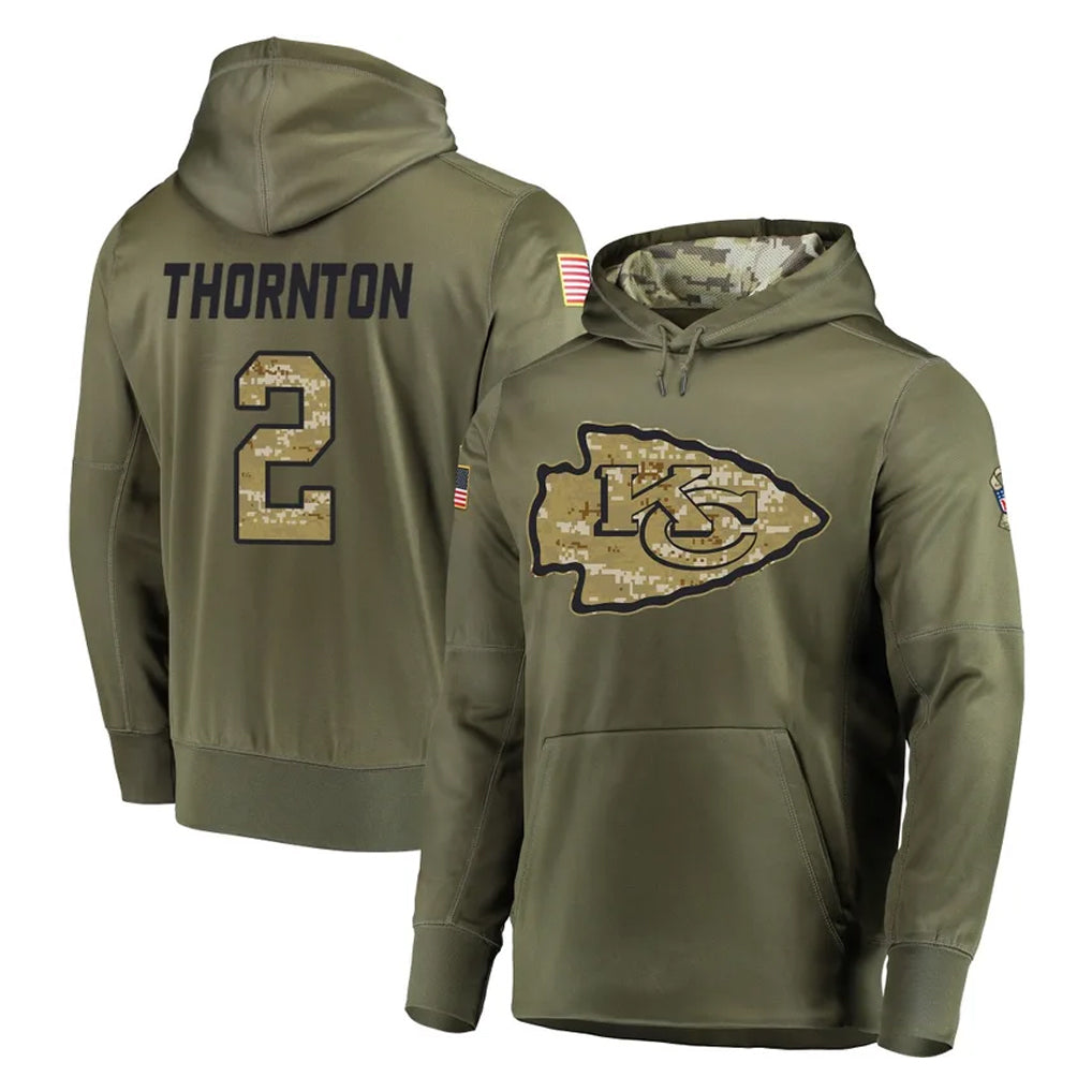 Ndoa KC.Chiefs #2 Tyquan Thornton Player Olive Salute to Service Pullover Hoodies Home Game Stitched Jerseys