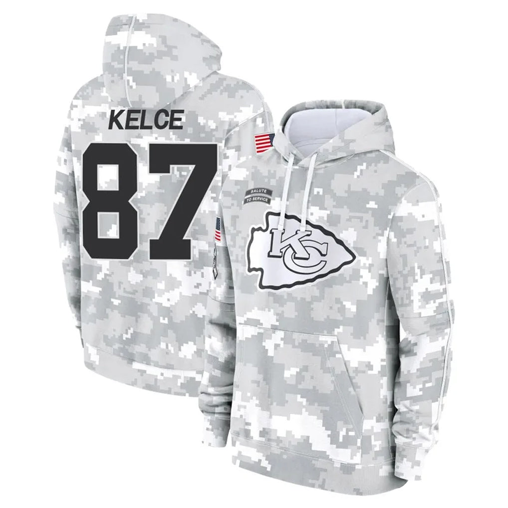 Ndoa KC.Chiefs #87 Travis Kelce Player Arctic Camo Salute to Service Hoodies Stitched Jerseys
