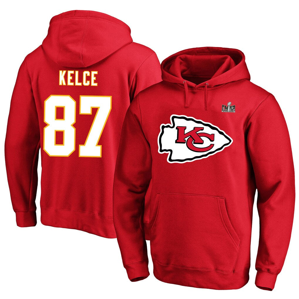 Ndoa KC.Chiefs #87 Travis Kelce Player Red Pullover Hoodies Stitched Jerseys