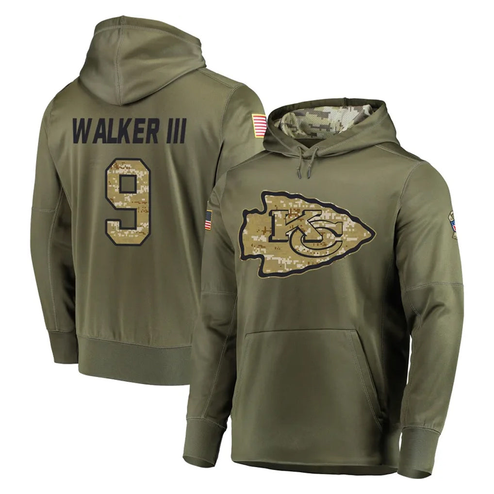 Ndoa KC.Chiefs #9 Kenneth Walker III Player Olive Salute to Service Pullover Hoodies Home Game Stitched Jerseys