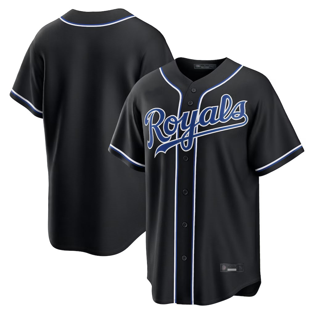 Ndoa KC.Royals Black Carbon Fashion Home Game Blank Player Stitched Jerseys