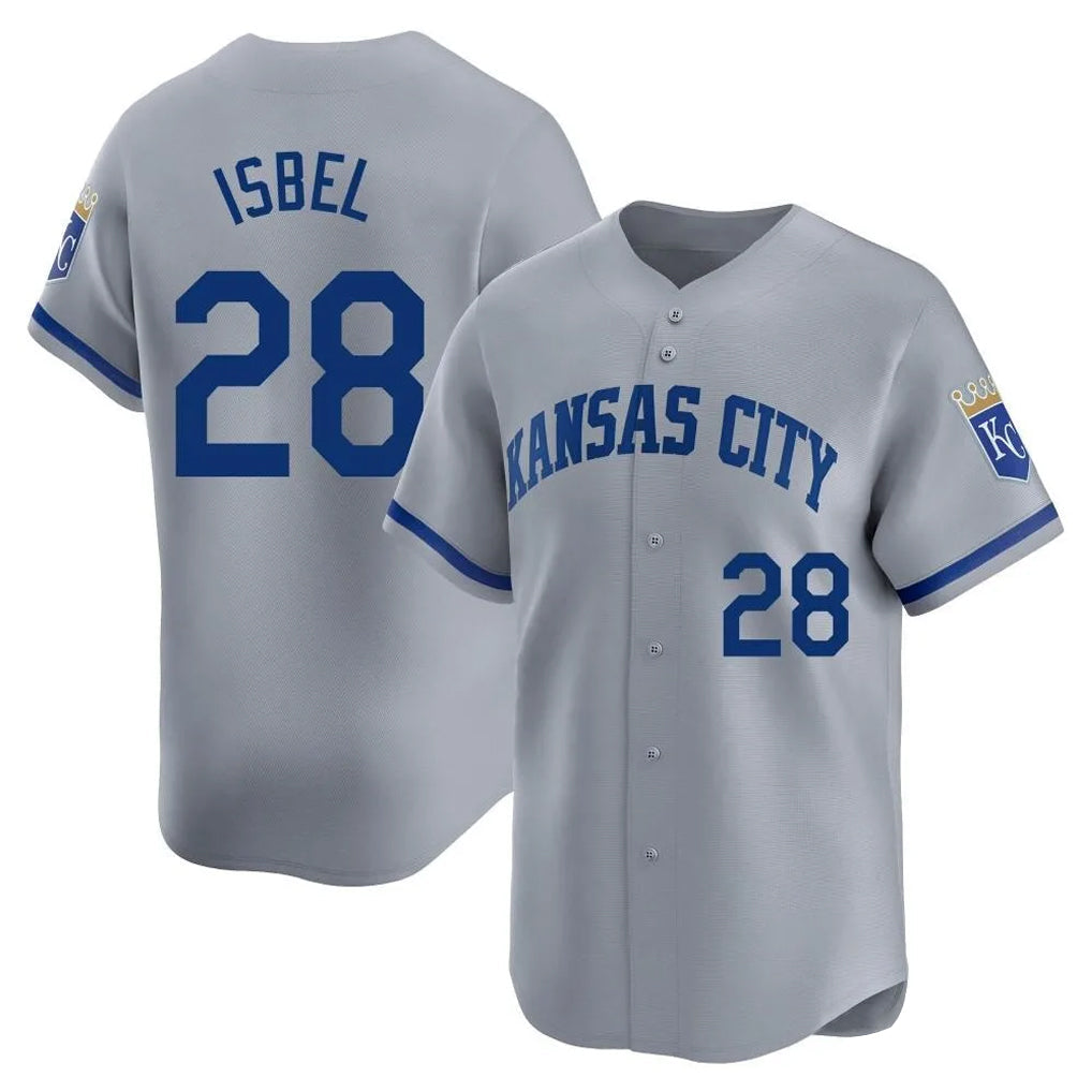 Ndoa KC.Royals #28 Kyle Isbel Player Gray Limited Home Stitched Jerseys