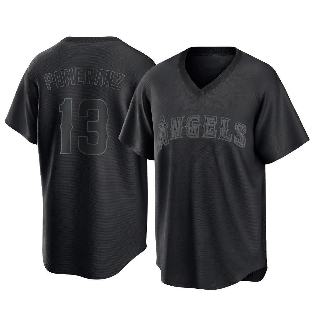 Ndoa LA.Angels #13 Drew Pomeranz Player Black Pitch Fashion T-shirt Stitched Jerseys