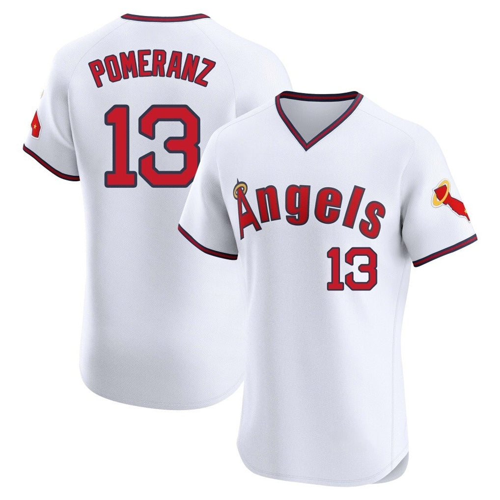 Ndoa LA.Angels #13 Drew Pomeranz Player White T-shirt Home Limited Elite Stitched Jerseys