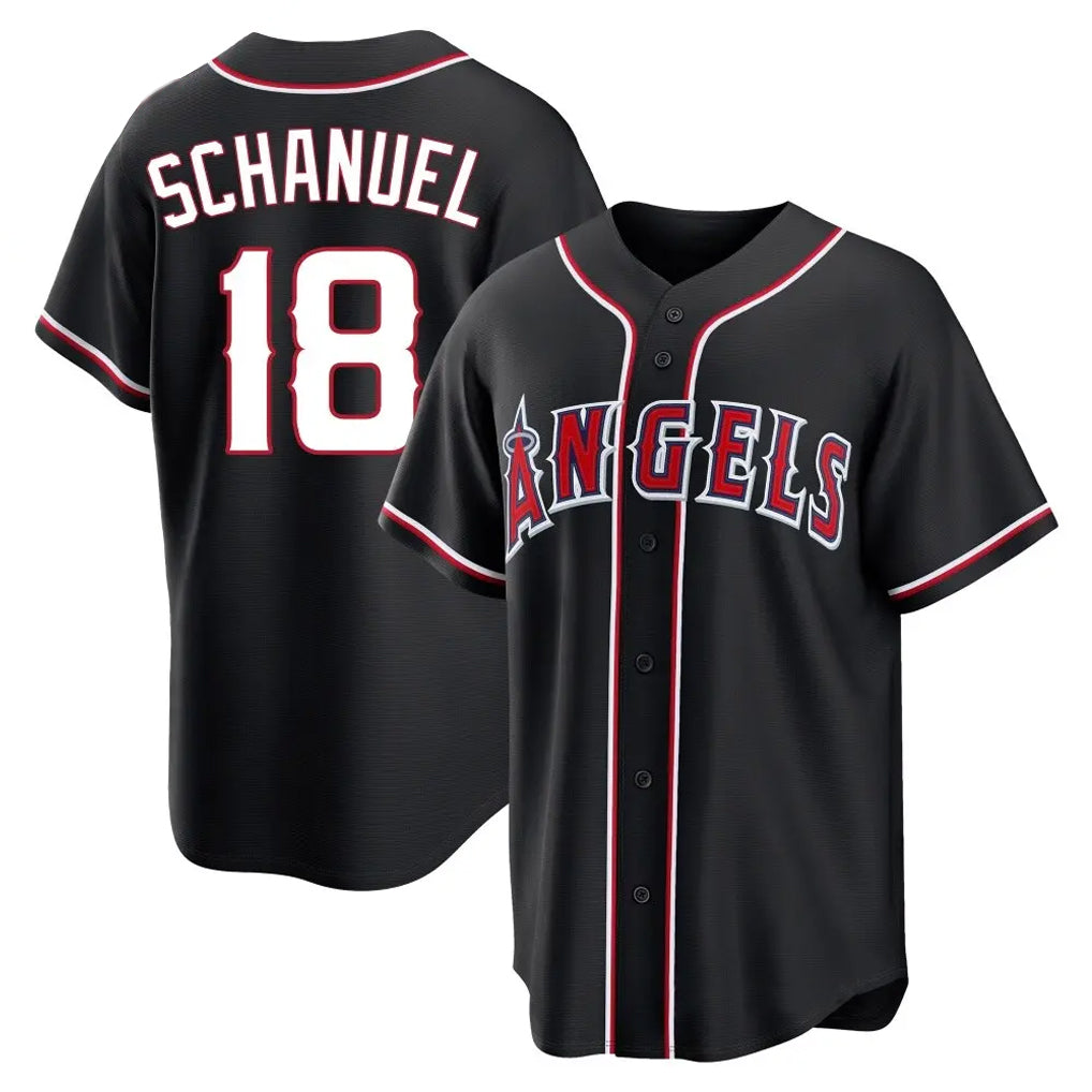 Ndoa LA.Angels #18 Nolan Schanuel Player Black Fashion Out Home Game Stitched Jerseys