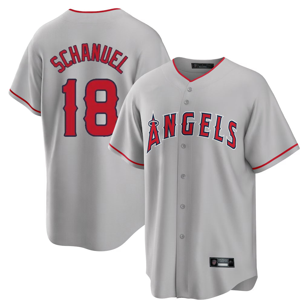Ndoa LA.Angels #18 Nolan Schanuel Player Gray Home Game Stitched Jerseys