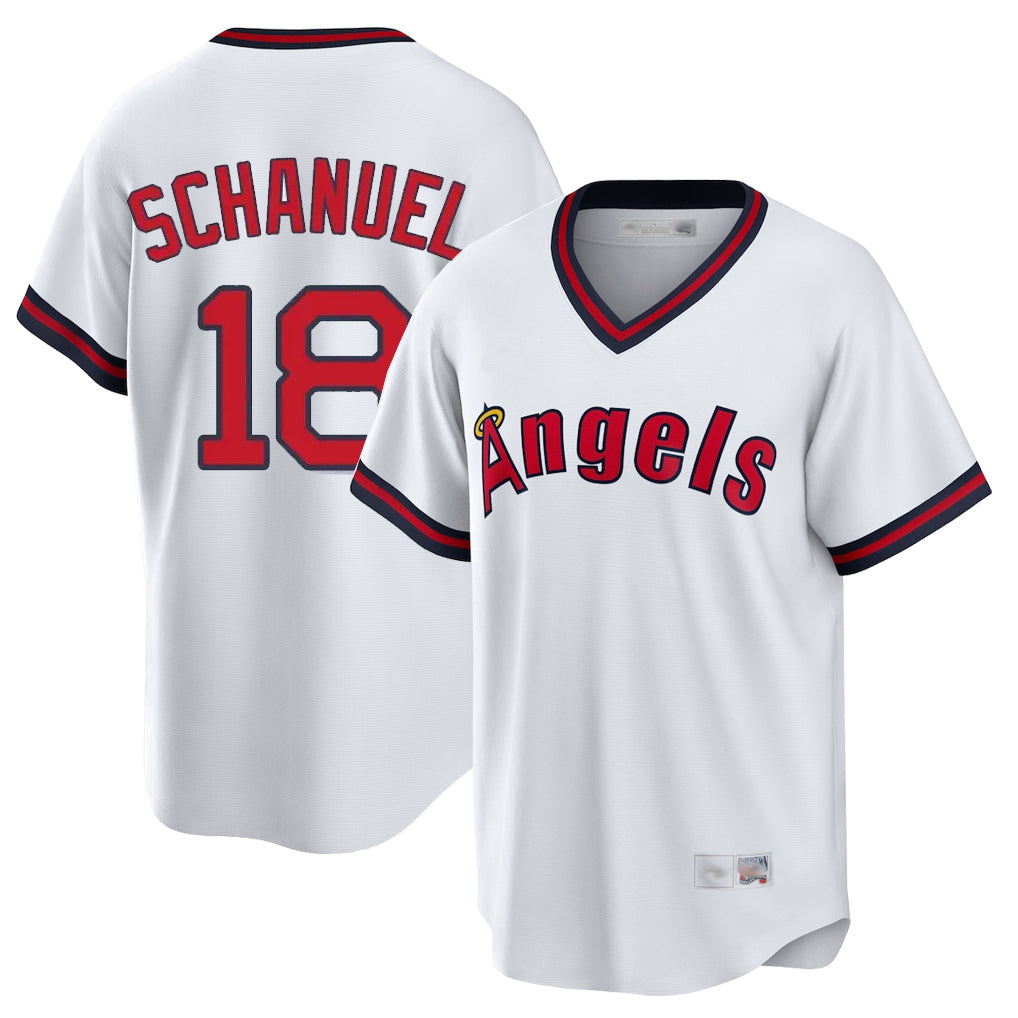 Ndoa LA.Angels #18 Nolan Schanuel Player White T-shirt Home Game Stitched Jerseys