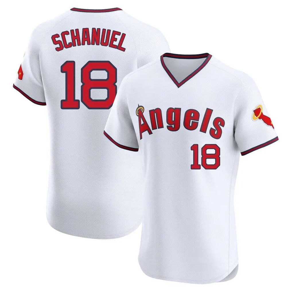 Ndoa LA.Angels #18 Nolan Schanuel Player White T-shirt Home Limited Elite Stitched Jerseys
