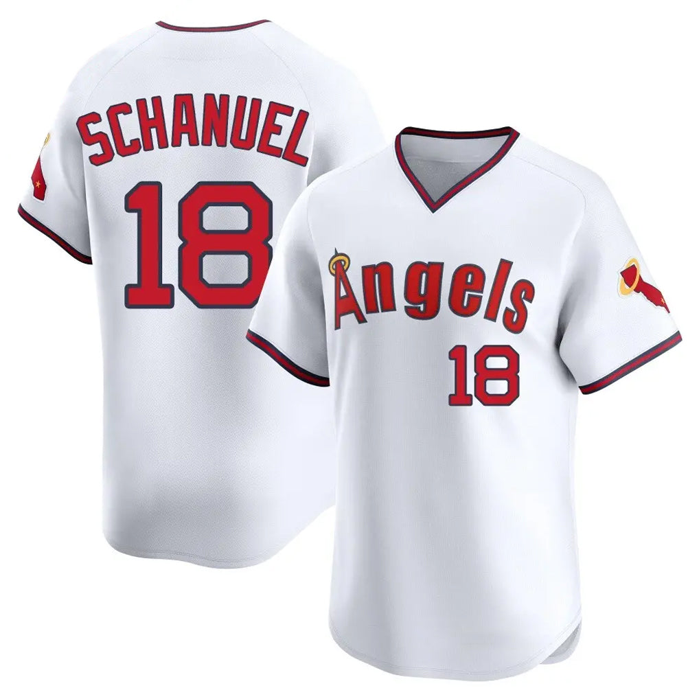 Ndoa LA.Angels #18 Nolan Schanuel Player White T-shirt Home Limited Stitched Jerseys