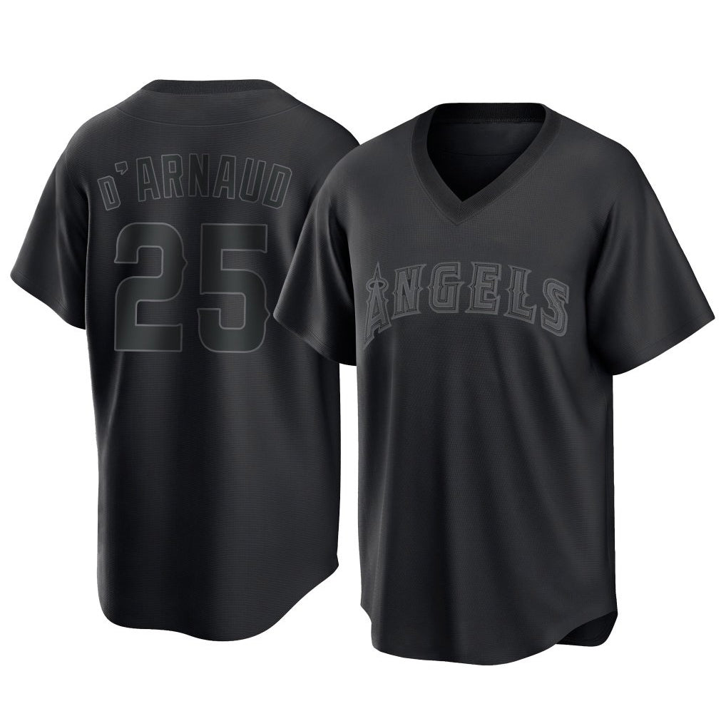 Ndoa LA.Angels #25 Travis d'Arnaud Player Black Pitch Fashion T-shirt Stitched Jerseys