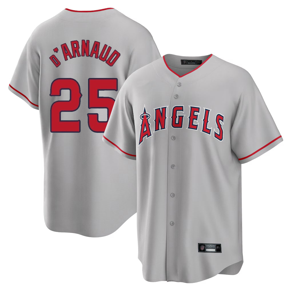 Ndoa LA.Angels #25 Travis d'Arnaud Player Gray Home Game Stitched Jerseys