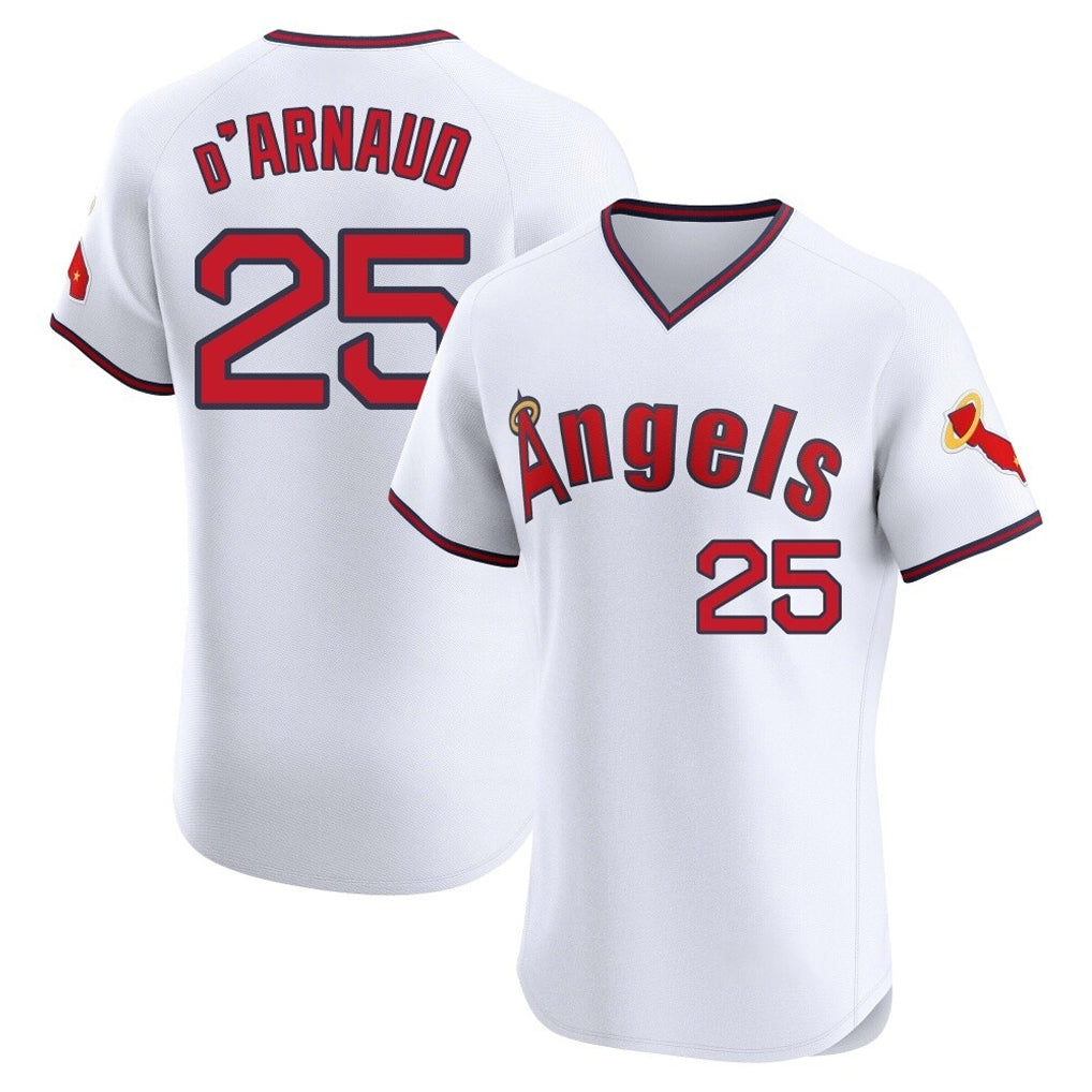 Ndoa LA.Angels #25 Travis d'Arnaud Player White T-shirt Home Limited Elite Stitched Jerseys