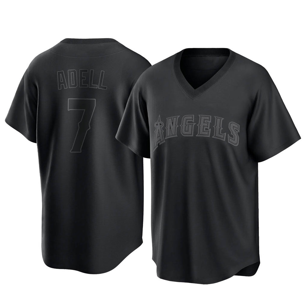 Ndoa LA.Angels #7 Jo Adell Player Black Pitch Fashion T-shirt Stitched Jerseys