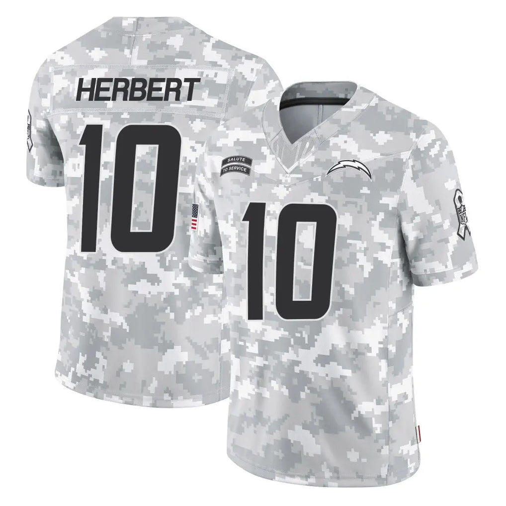 Ndoa LA.Chargers #10 Justin Herbert Player Arctic Camo Salute To Service Limited Game Stitched Jerseys