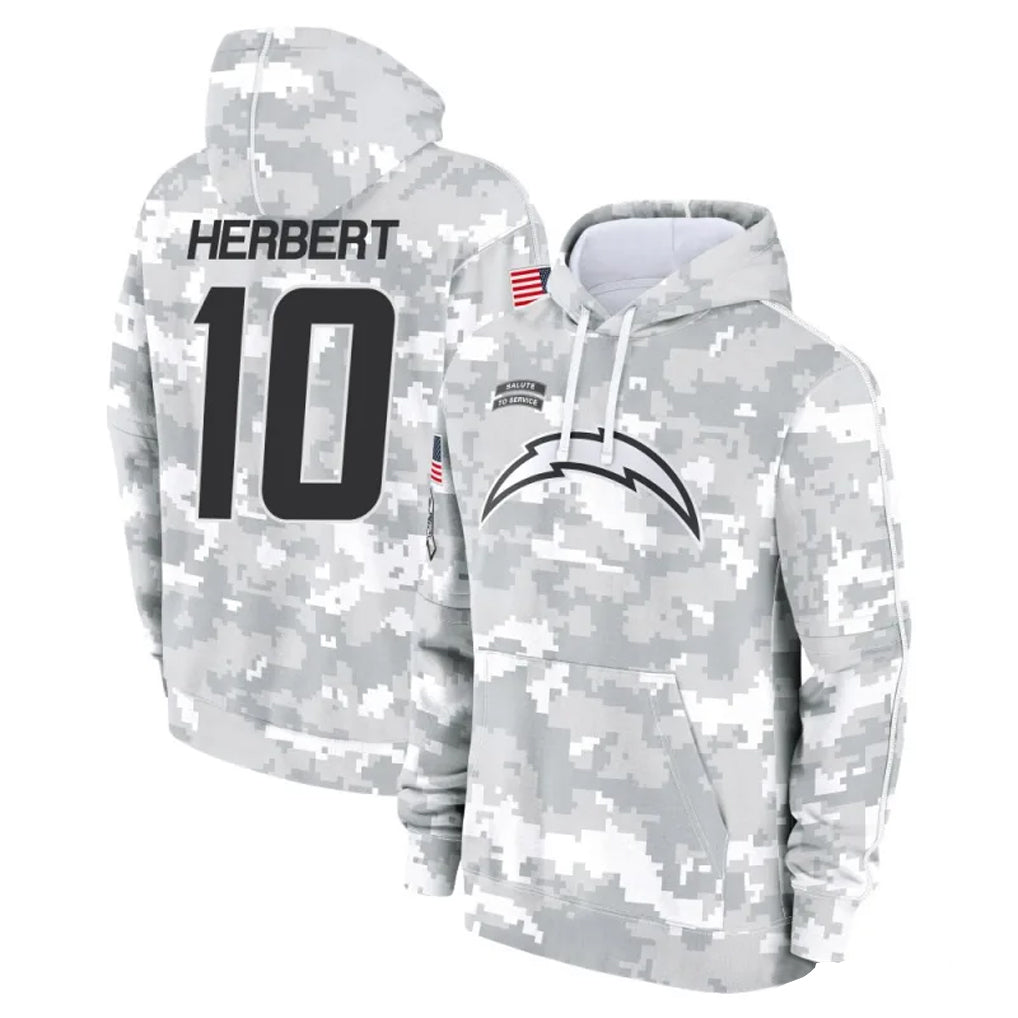Ndoa LA.Chargers #10 Justin Herbert Player Arctic Camo Salute To Service Limited Hoodies Game Stitched Jerseys