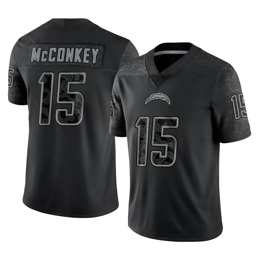 Ndoa LA.Chargers #15 Ladd McConkey Player Black Limited Reflective Home Game Stitched Jerseys