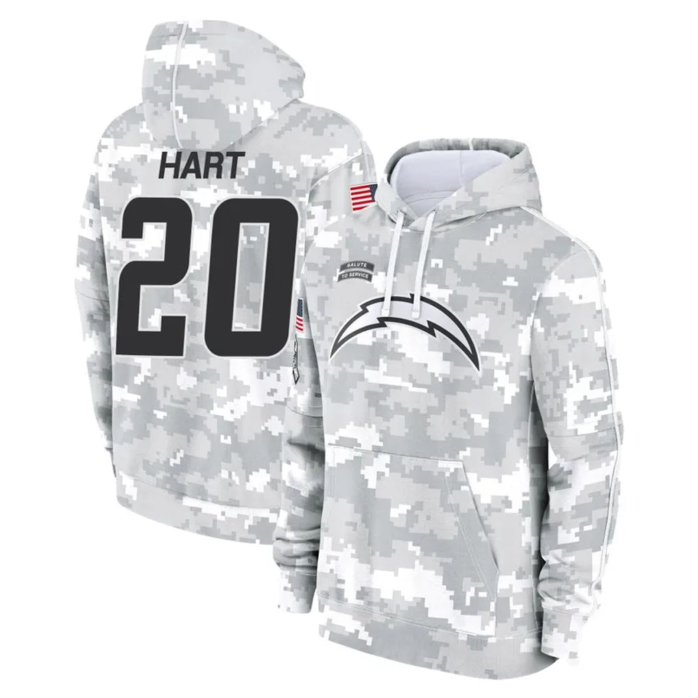 Ndoa LA.Chargers #20 Cam Hart Player Arctic Camo Salute to Service Hoodies Limited Game Stitched Jerseys