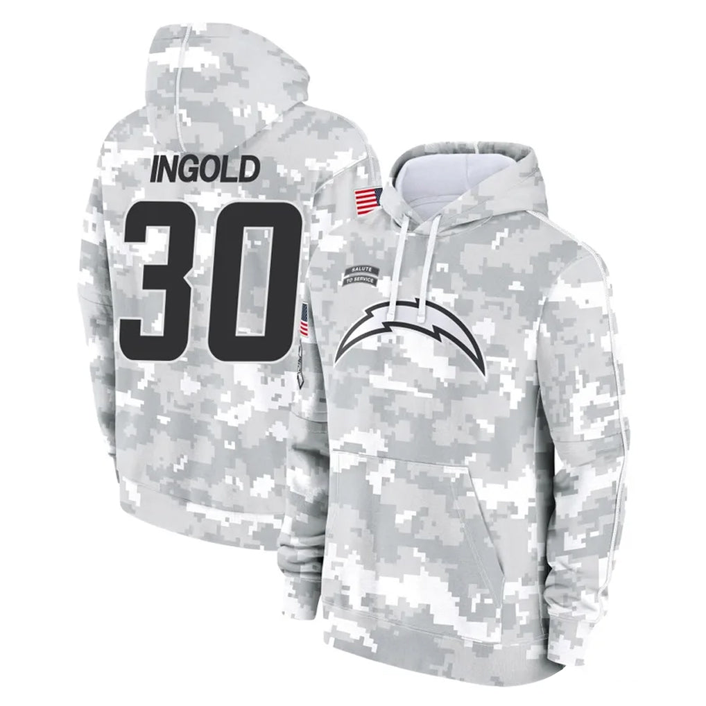 Ndoa LA.Chargers #30 Alec Ingold Player Arctic Camo Salute to Service Hoodies Limited Game Stitched Jerseys
