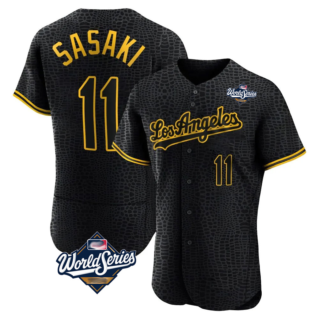 Ndoa LA.Dodgers #11 Roki Sasaki Player Black World Series Snake Skin City Limited Elite Home Stitched Jerseys