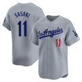 Ndoa LA.Dodgers #11 Roki Sasaki Player Gray Limited Home Stitched Jerseys