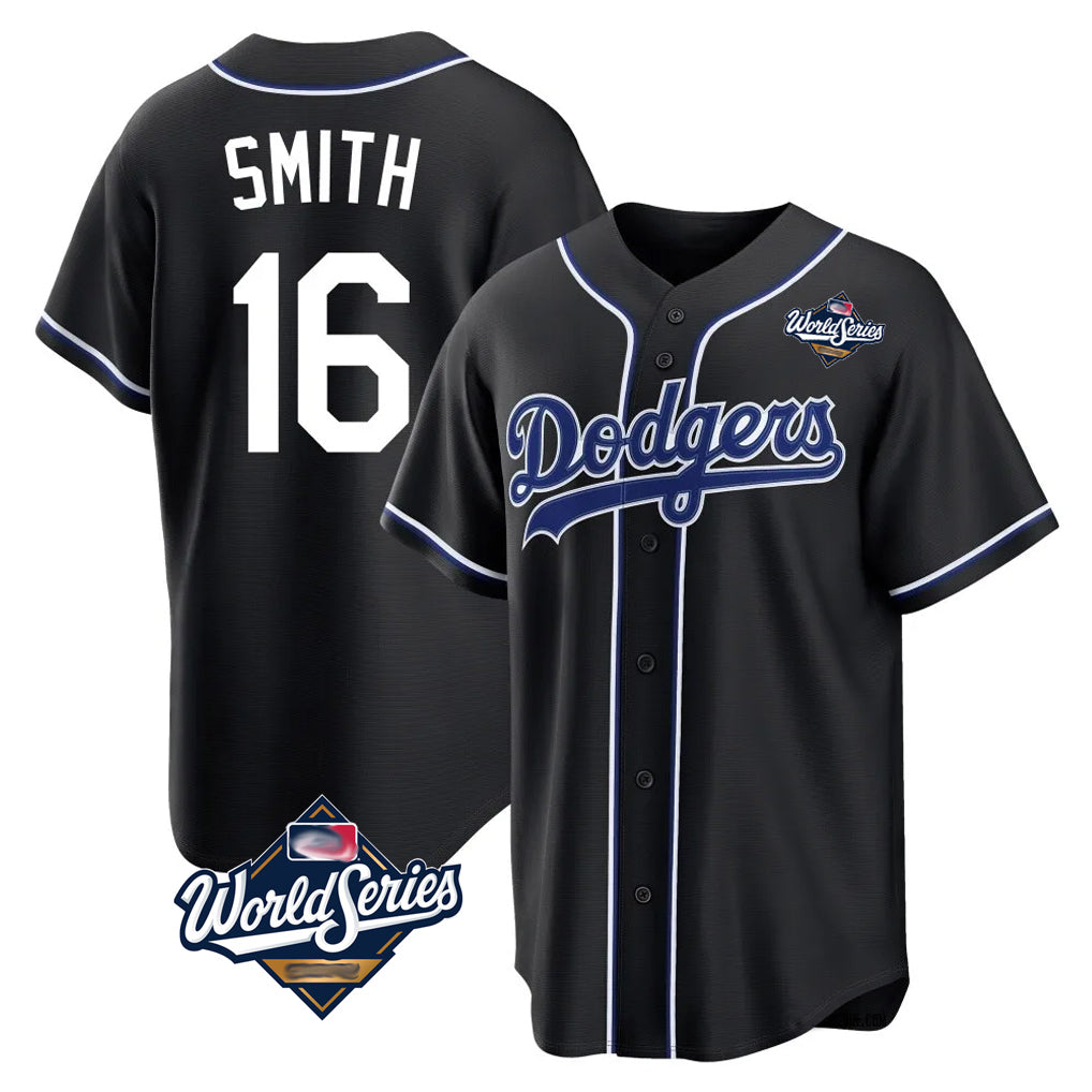 Ndoa LA.Dodgers #16 Will Smith Player Black World Series Carbon Limited Home Stitched Jerseys