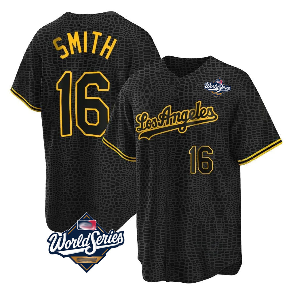 Ndoa LA.Dodgers #16 Will Smith Player Black World Series Snake Skin City Game Home Stitched Jerseys