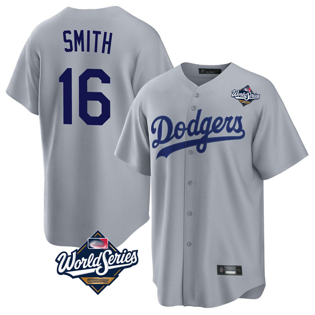 Ndoa LA.Dodgers #16 Will Smith Player Gray World Series Game Stitched Jerseys