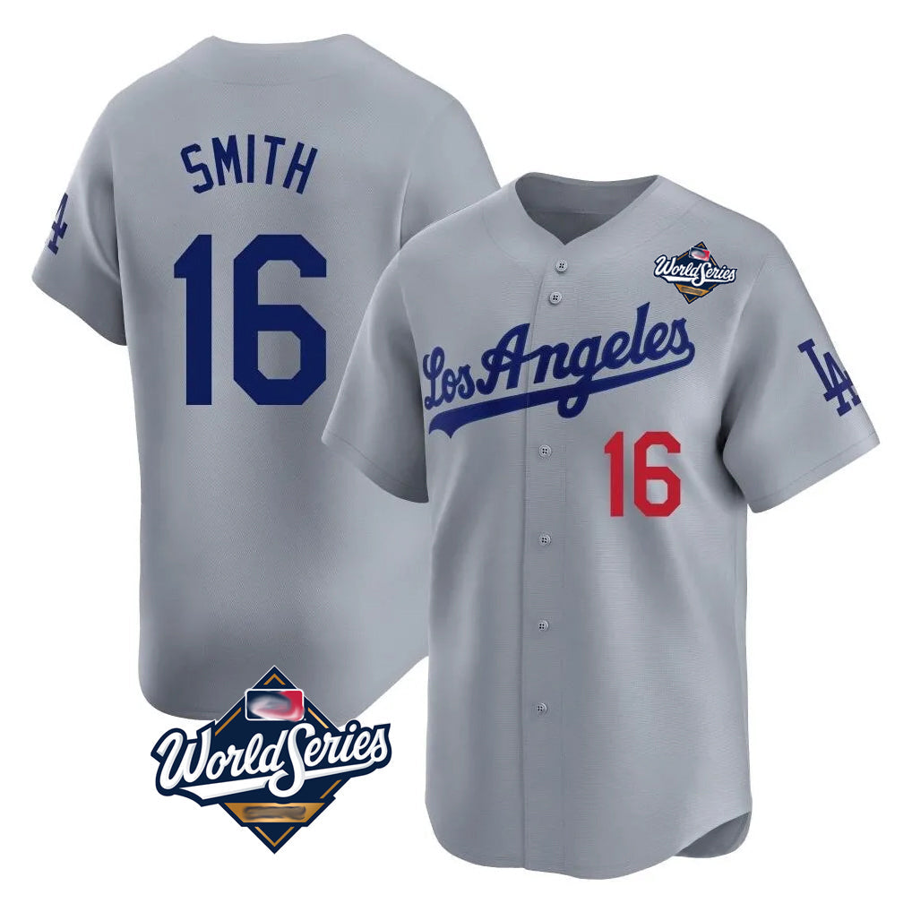 Ndoa LA.Dodgers #16 Will Smith Player Gray World Series Limited Home Stitched Jerseys