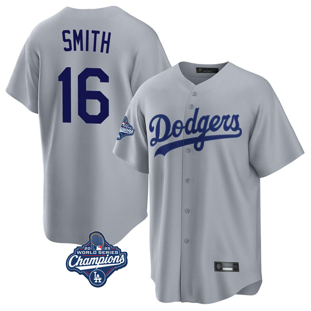 Ndoa LA.Dodgers #16 Will Smith Player Gray World Series Meet Game Stitched Jerseys