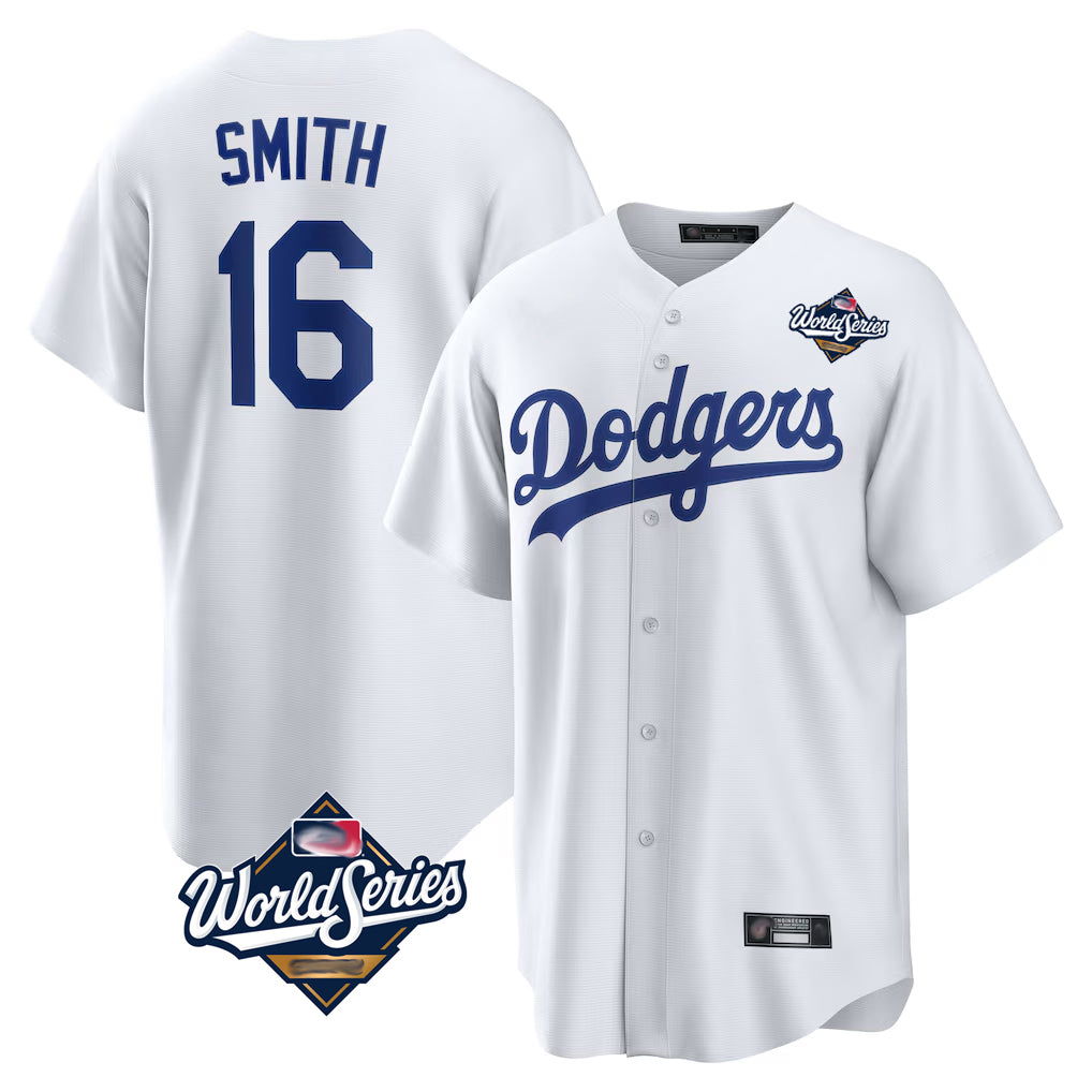 Ndoa LA.Dodgers #16 Will Smith Player White World Series Game Home Stitched Jerseys