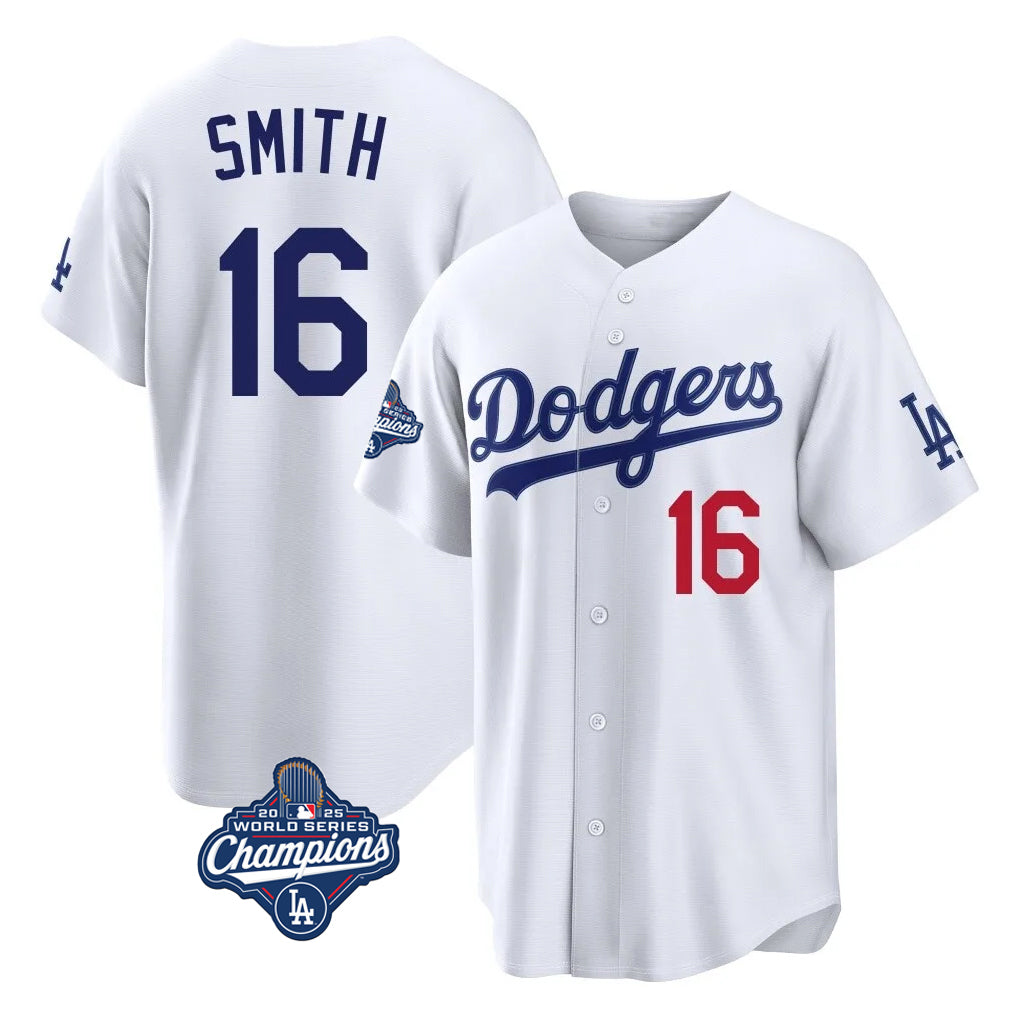 Ndoa LA.Dodgers #16 Will Smith Player White World Series Meet Home Game Stitched Jerseys