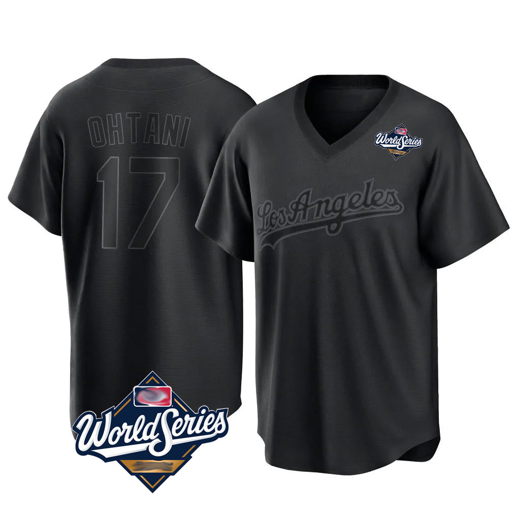 Ndoa LA.Dodgers #17 Shohei Ohtani Player Black World Series Pitch Fashion T-shirt Stitched Jerseys